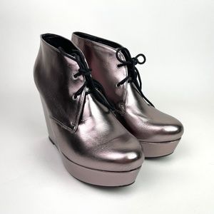 New metallic  rose/gold silver lavender Ankle Boots wedges size 7.5